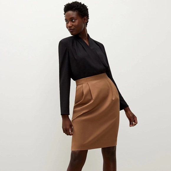 M.M. Lafleur The Remy Skirt Washable Wool Twill Tan - Picture 1 of 10